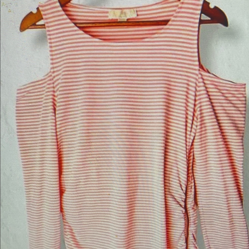 Michael Kors Striped Coastal Cold Shoulder Top w/ Ruched Side Zip Sz XL